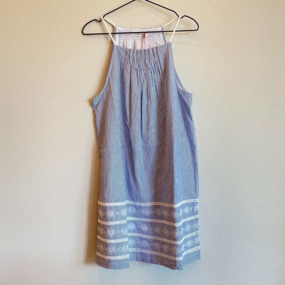 VINEYARDS VINES Sandbar Nautical Striped Seersucker Embroidered Dress